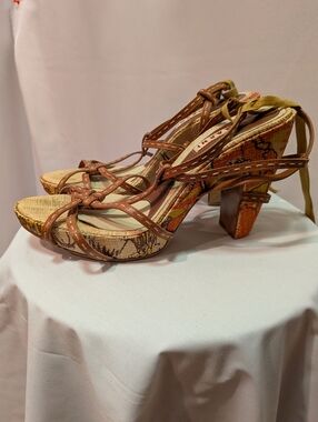 Marni Brown Strappy Patterned Block Heel Sandals